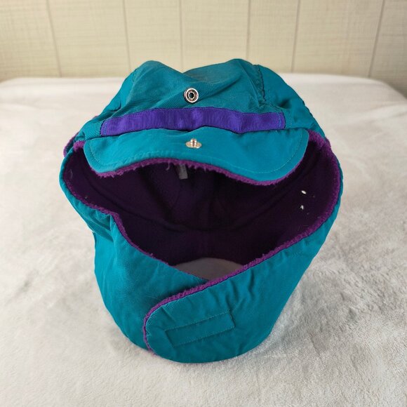 Vintage 90s Columbia Trapper Hat Teal Purple Ear Flap Vented Made in USA - Picture 6 of 6